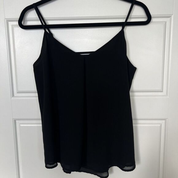 Naked Zebra Low Back Chiffon Flowy Black Spaghetti Strap Tank Top Size Small - Picture 1 of 5